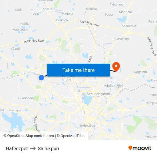 Hafeezpet to Sainikpuri map