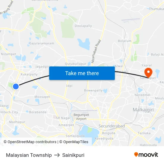 Malaysian Township to Sainikpuri map