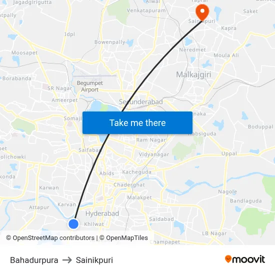 Bahadurpura to Sainikpuri map