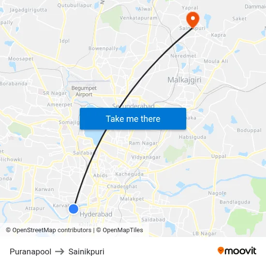 Puranapool to Sainikpuri map