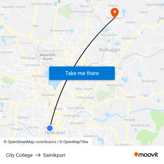 City College to Sainikpuri map