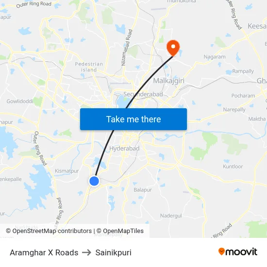 Aramghar X Roads to Sainikpuri map