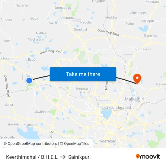 Keerthimahal / B.H.E.L to Sainikpuri map