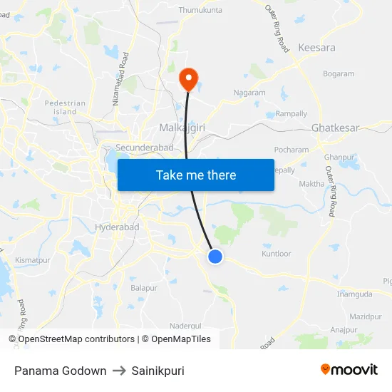 Panama Godown to Sainikpuri map