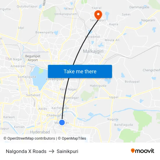 Nalgonda X Roads to Sainikpuri map