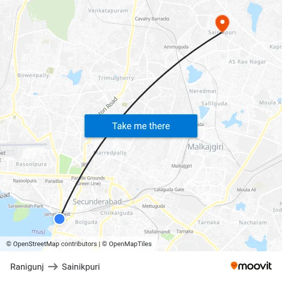 Ranigunj to Sainikpuri map