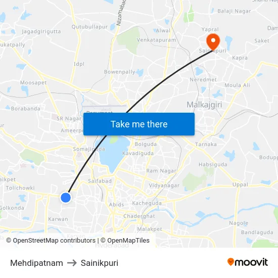 Mehdipatnam to Sainikpuri map