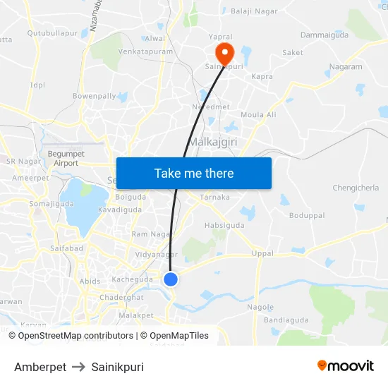 Amberpet to Sainikpuri map