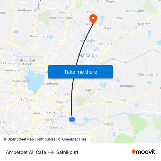 Amberpet Ali Cafe to Sainikpuri map