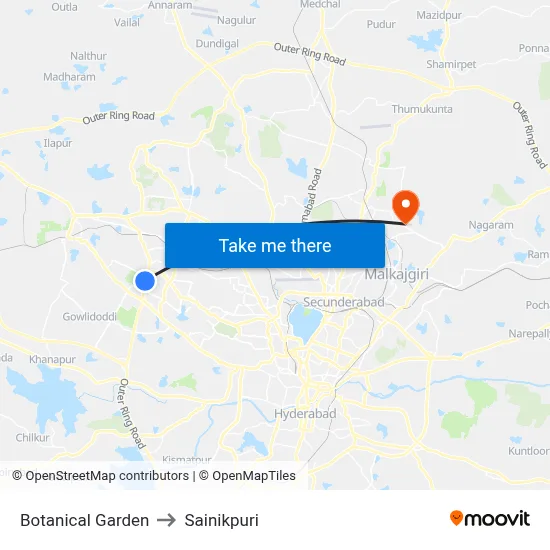 Botanical Garden to Sainikpuri map