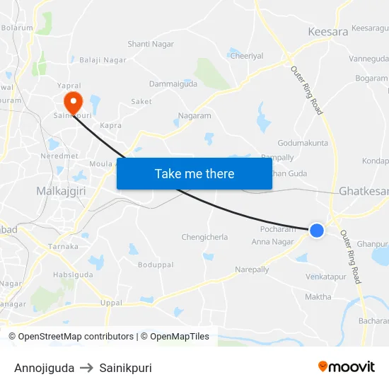 Annojiguda to Sainikpuri map