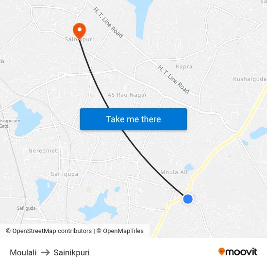 Moulali to Sainikpuri map