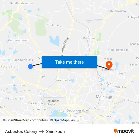 Asbestos Colony to Sainikpuri map