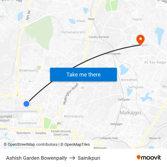 Ashish Garden Bowenpally to Sainikpuri map