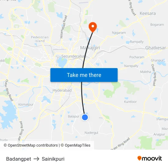 Badangpet to Sainikpuri map