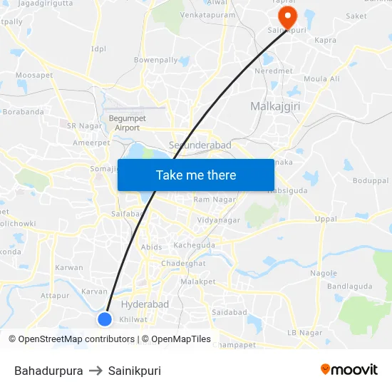 Bahadurpura to Sainikpuri map