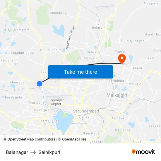 Balanagar to Sainikpuri map