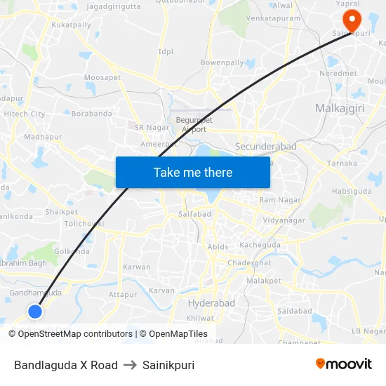 Bandlaguda X Road to Sainikpuri map