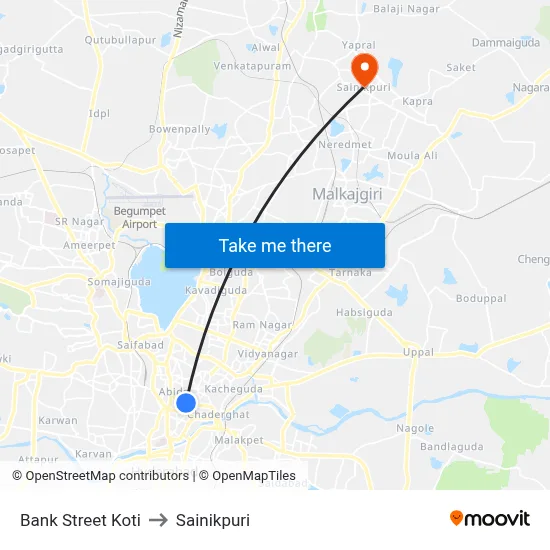 Bank Street Koti to Sainikpuri map