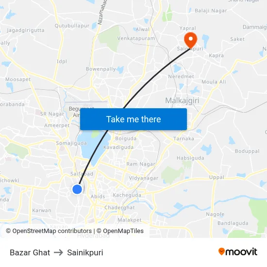 Bazar Ghat to Sainikpuri map