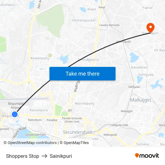 Shoppers Stop to Sainikpuri map