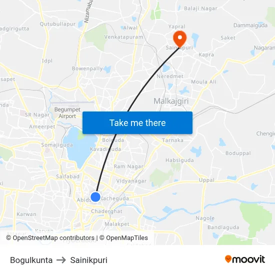 Bogulkunta to Sainikpuri map