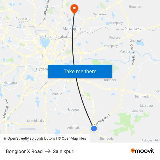 Bongloor X Road to Sainikpuri map