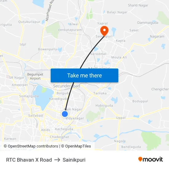 RTC Bhavan X Road to Sainikpuri map