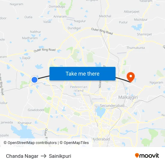 Chanda Nagar to Sainikpuri map
