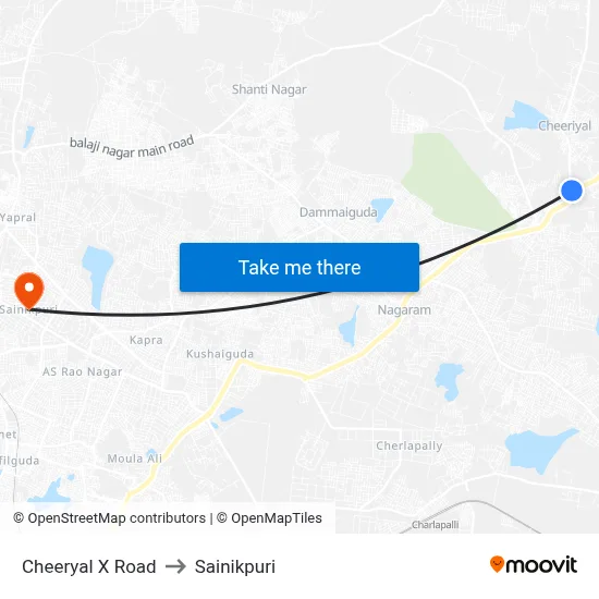 Cheeryal X Road to Sainikpuri map