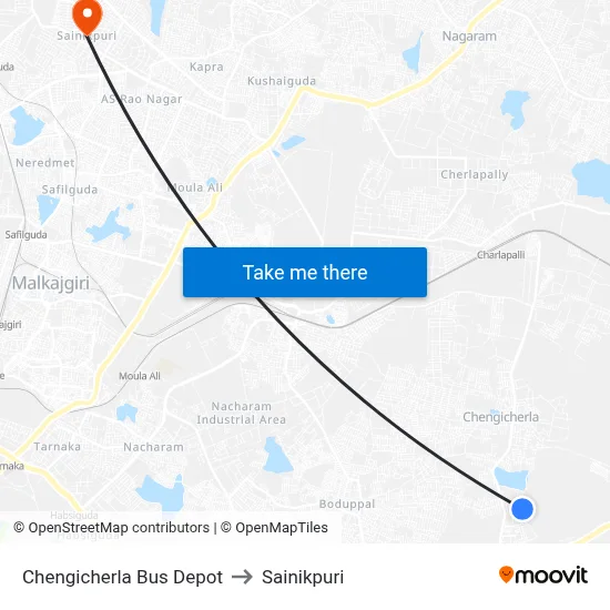 Chengicherla Bus Depot to Sainikpuri map