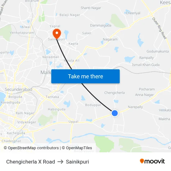 Chengicherla X Road to Sainikpuri map