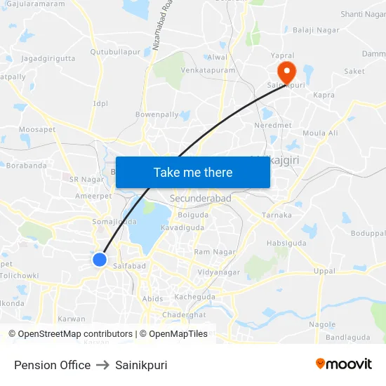 Pension Office to Sainikpuri map