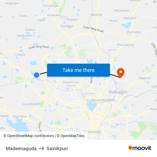 Madeenaguda to Sainikpuri map