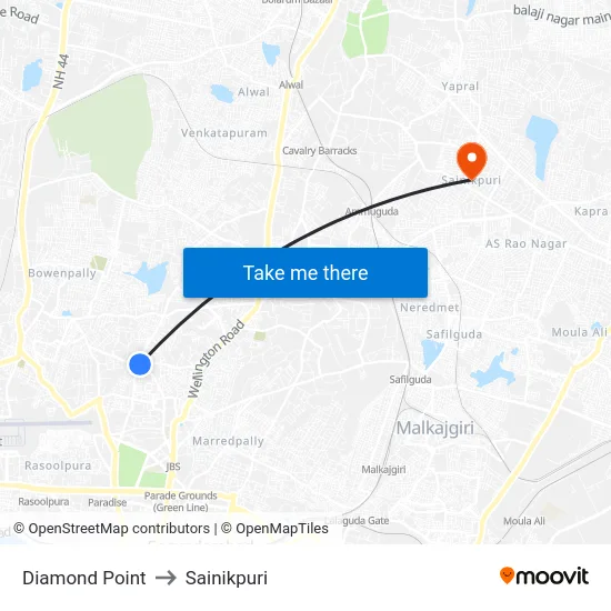 Diamond Point to Sainikpuri map