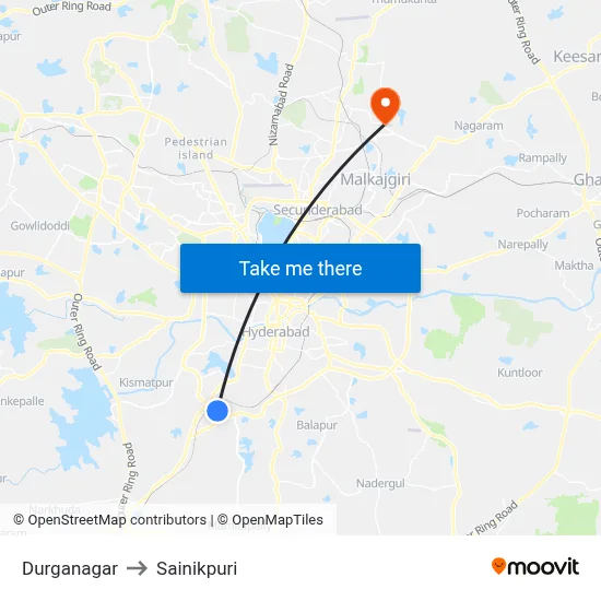 Durganagar to Sainikpuri map