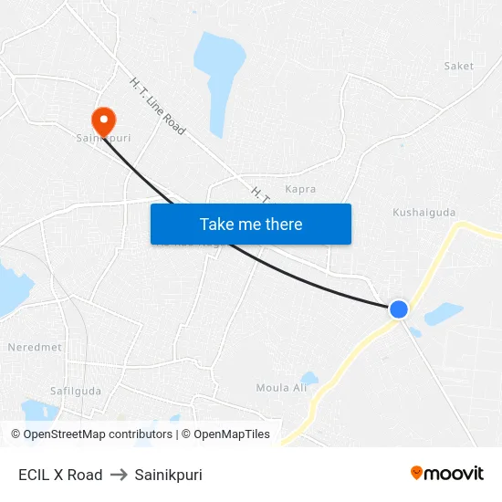 ECIL X Road to Sainikpuri map