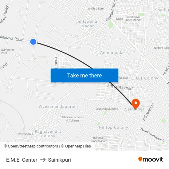 E.M.E. Center to Sainikpuri map
