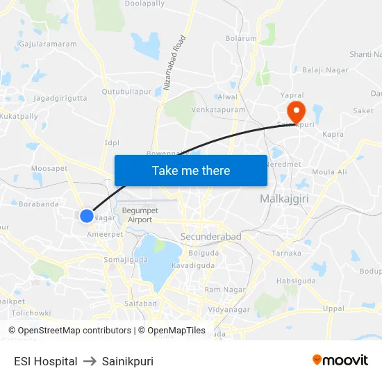 ESI Hospital to Sainikpuri map