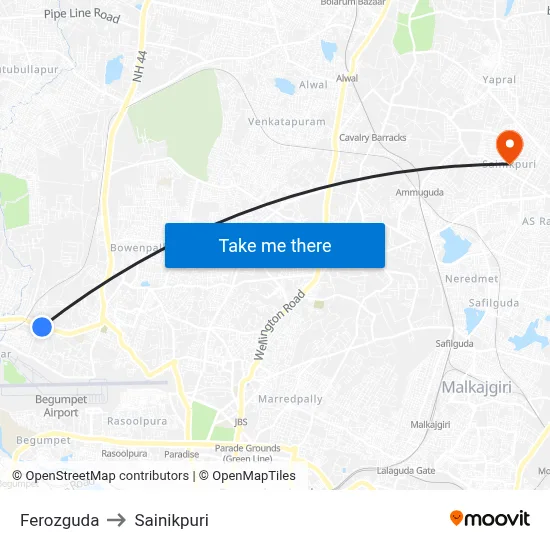 Ferozguda to Sainikpuri map