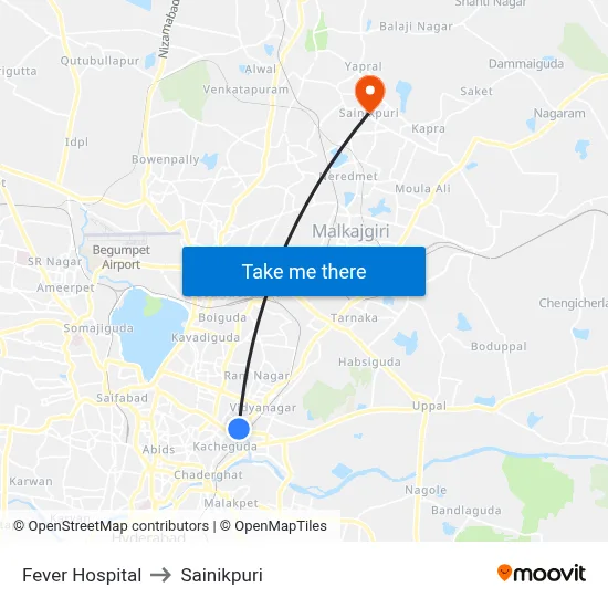 Fever Hospital to Sainikpuri map