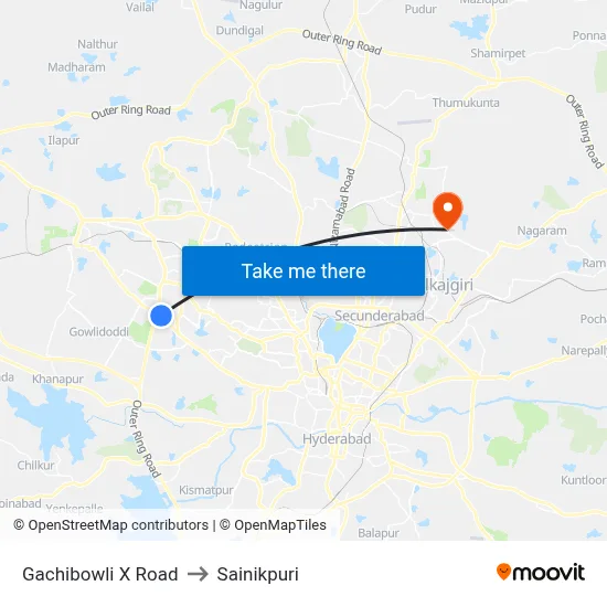 Gachibowli X Road to Sainikpuri map