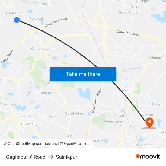 Gagilapur X Road to Sainikpuri map