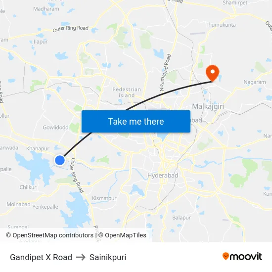 Gandipet X Road to Sainikpuri map