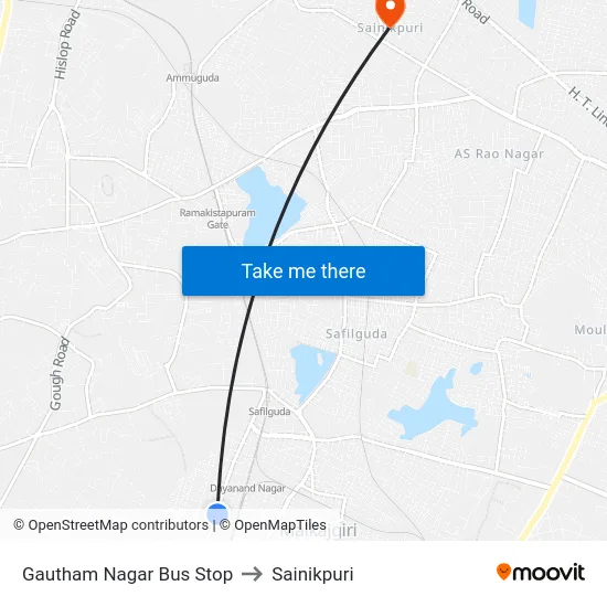 Gautham Nagar Bus Stop to Sainikpuri map