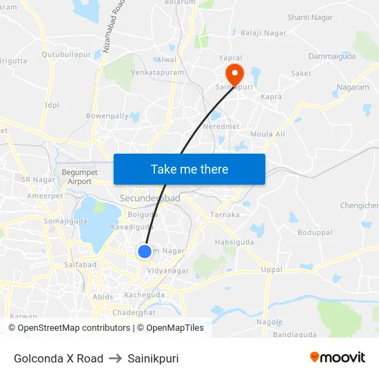 Golconda X Road to Sainikpuri map