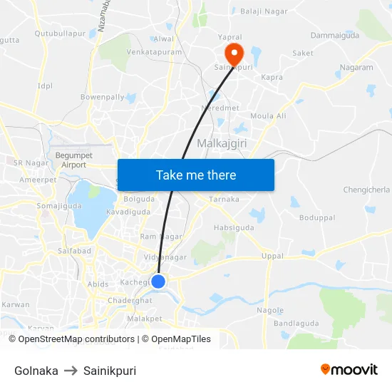 Golnaka to Sainikpuri map