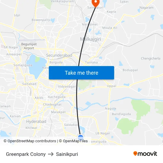 Greenpark Colony to Sainikpuri map