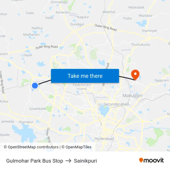 Gulmohar Park Bus Stop to Sainikpuri map