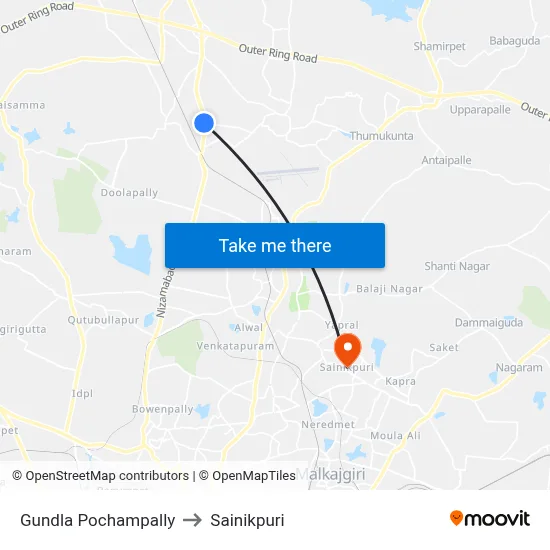 Gundla Pochampally to Sainikpuri map